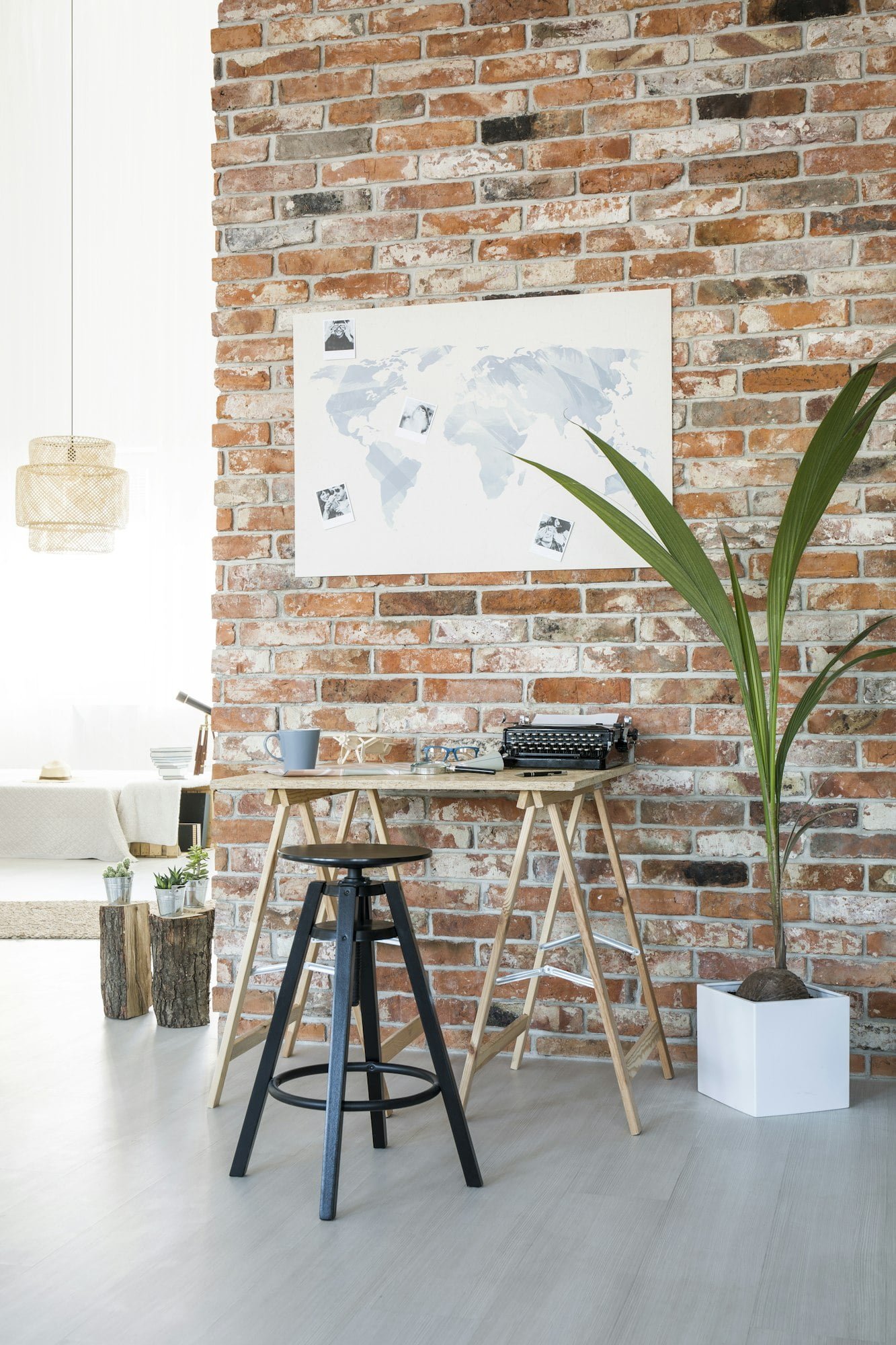 Workplace with brick wall